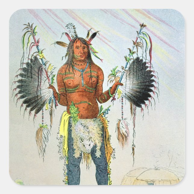 Mandan Medicine Man Square Sticker (Front)