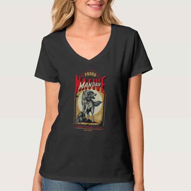 Mandan Native American Indian Born Wolf Spirit Ret T-Shirt (Front)