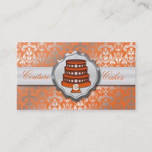 Mandarin Cake Couture Glitzy Damask Cake Bakery Business Card Template