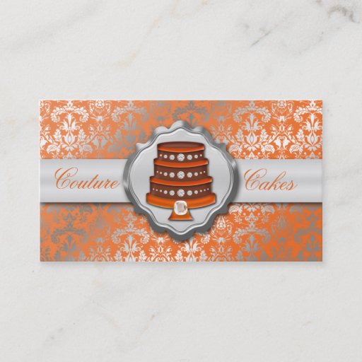 Customizable Mandarin Cake Couture Glitzy Damask Cake Bakery Business Card Template