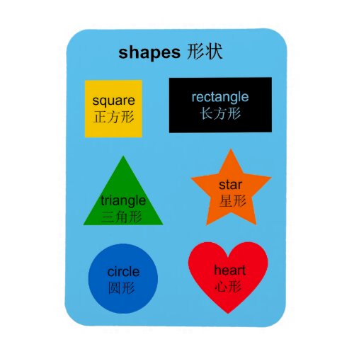 Mandarin Chinese English Bilingual Shapes Words Magnet