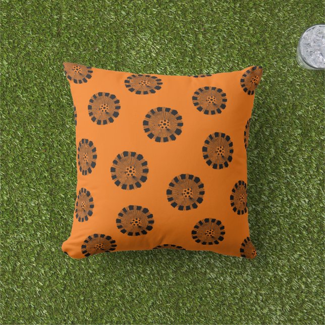Mandarin Dreams Orange and Black Pattern Outdoor Pillow (Grass)