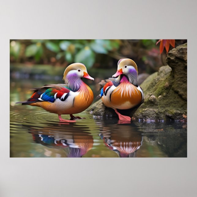 Mandarin duck Animal Bird Wildlife Wilderness Art Poster (Front)
