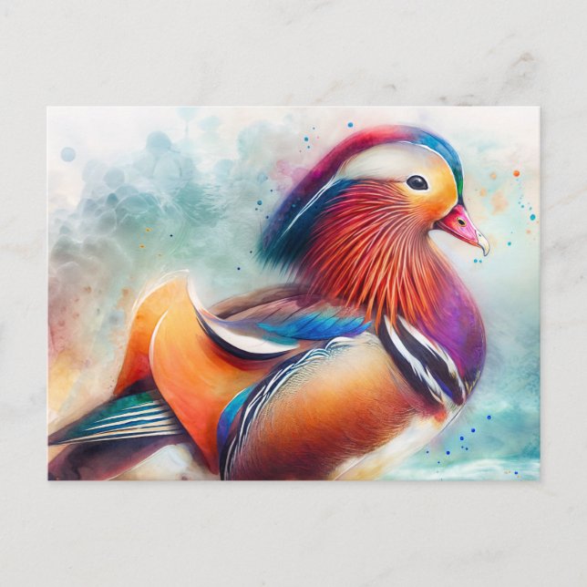 Mandarin Duck Colorful Watercolor Postcard (Front)