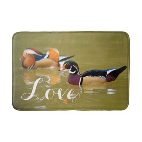 Mandarin Duck Couple  Love Birds Custom Wedding Bath Mat