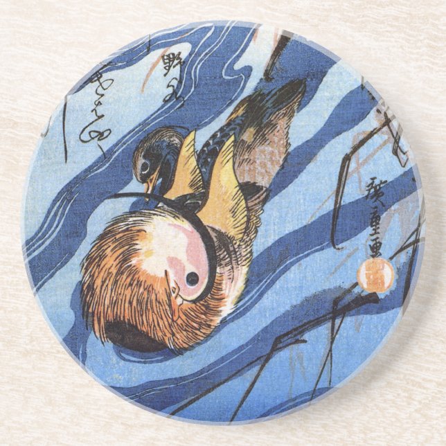 Mandarin Duck, Hiroshige Sandstone Coaster (Front)