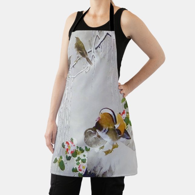 Mandarin Duck in Snow Scene, Watanabe Seitei Apron (Insitu)