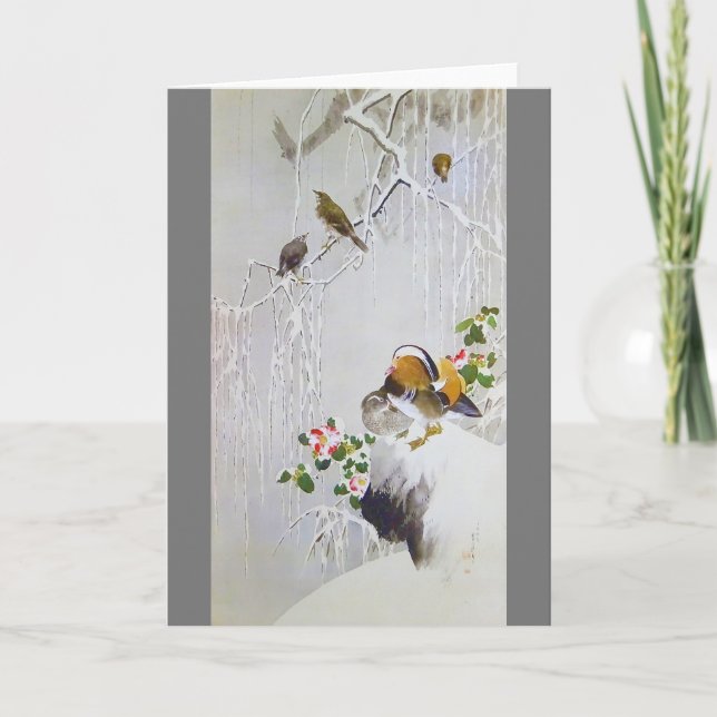 Mandarin Duck in Snow Scene, Watanabe Seitei Card (Front)