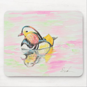 Mandarin Duck Ink and Watercolour Painting Mouse Pad