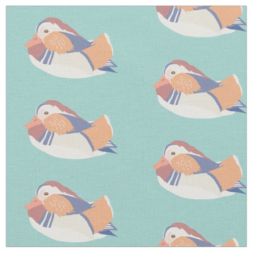 Mandarin Duck Pattern Light Teal Blue Fabric