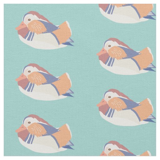 Mandarin Duck Pattern Light Teal Blue Fabric