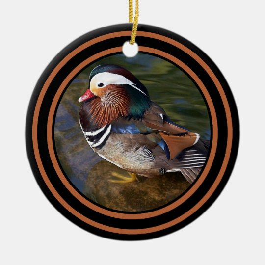 Mandarin Duck - Rusty Round Ceramic Ornament