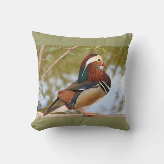 Mandarin Duck Throw Pillow (Front)