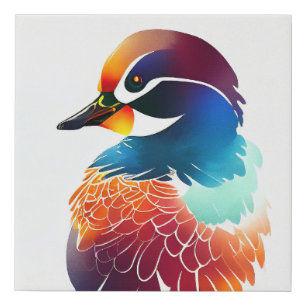 Mandarin Duck Wild Nature Animal Colors Painting Faux Canvas Print
