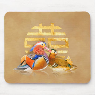 Mandarin Ducks and Double Happiness Symbol Mouse Pad