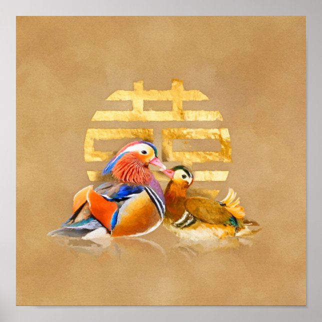 Mandarin Ducks and Double Happiness Symbol Poster (Front)