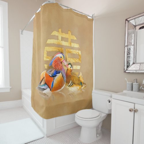 Mandarin Ducks and Double Happiness Symbol Shower Curtain