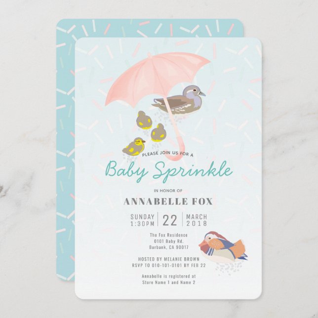 Mandarin Ducks Baby Sprinkle Shower Invitation (Front/Back)