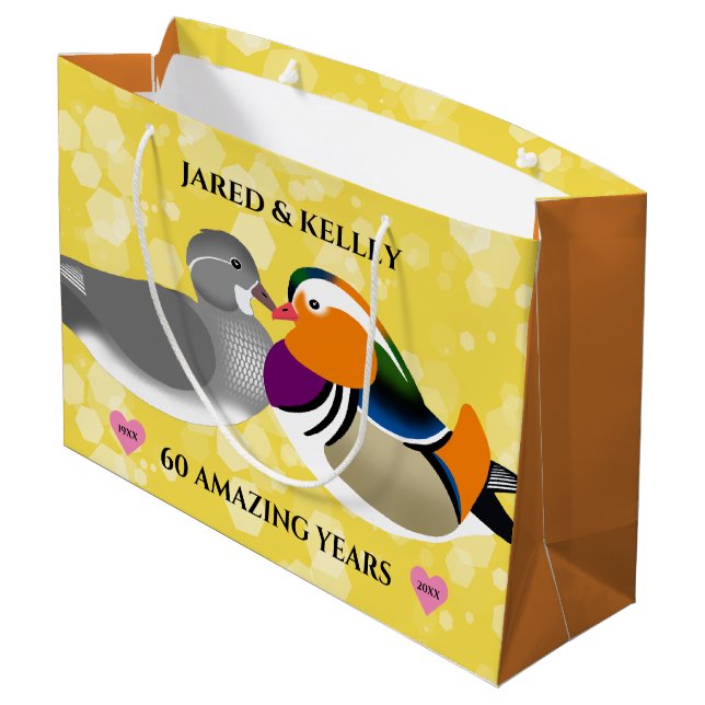 Mandarin Ducks Lovebirds Any Anniversary Large Gift Bag (Back Angled)