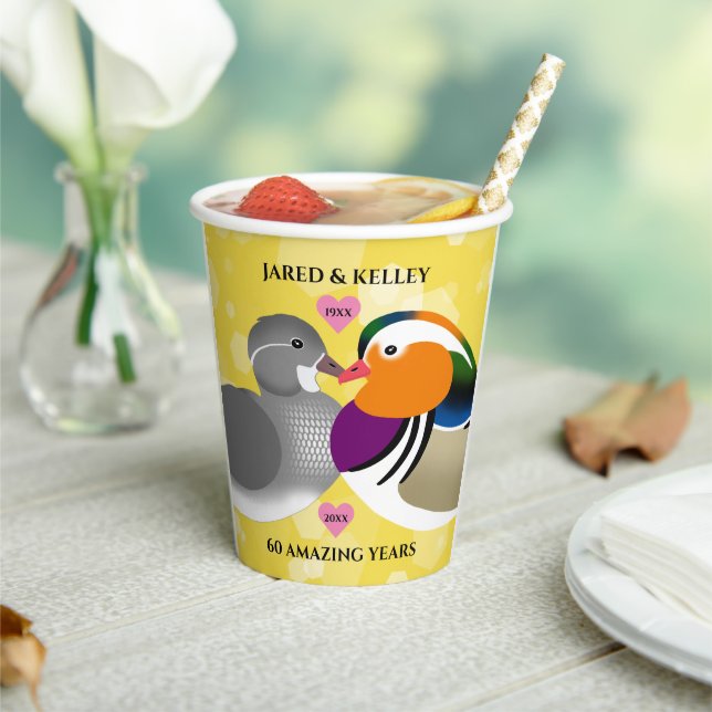 Mandarin Ducks Lovebirds Any Anniversary Paper Cups (Insitu)