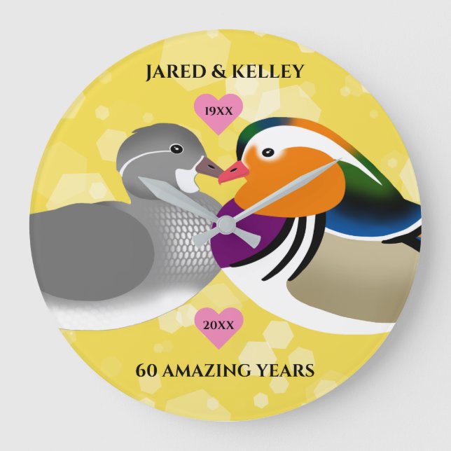 Mandarin Ducks Lovebirds Any Anniversary Year Large Clock (Front)