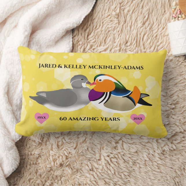 Mandarin Ducks Lovebirds Any Anniversary Year Lumbar Pillow (Blanket)