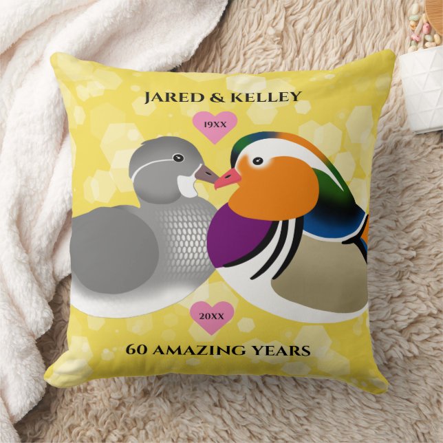 Mandarin Ducks Lovebirds Any Anniversary Year Throw Pillow (Blanket)