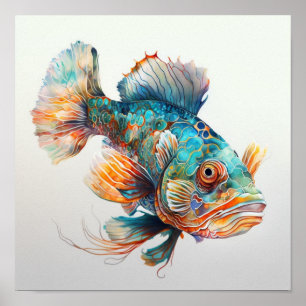 Mandarin fish in watercolor poster