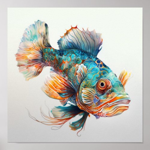 Mandarin fish in watercolor  poster
