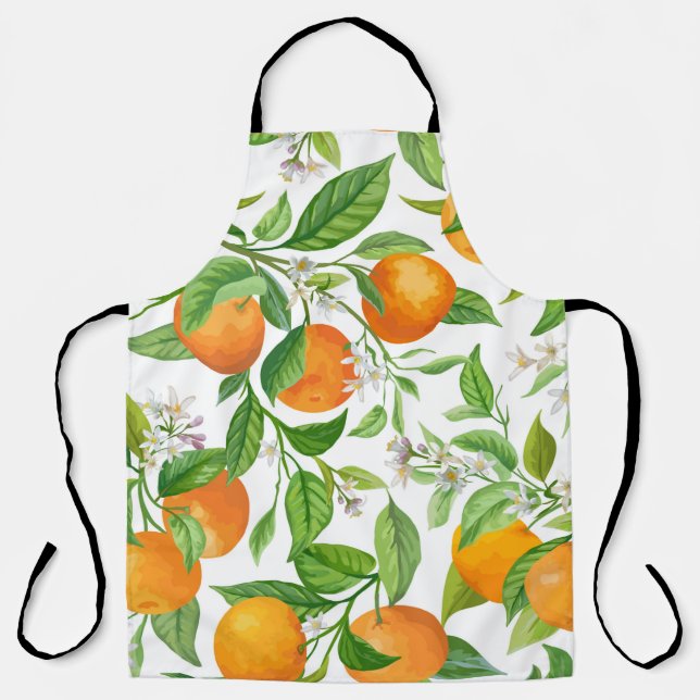 Mandarin Fruit Seamless Tropical Pattern, Colorful Apron (Front)