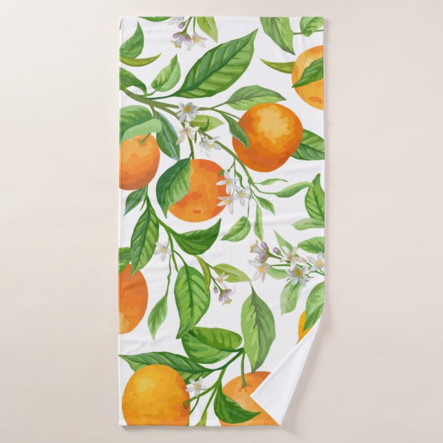 Mandarin Fruit Seamless Tropical Pattern, Colorful Bath Towel (Bath Towel)