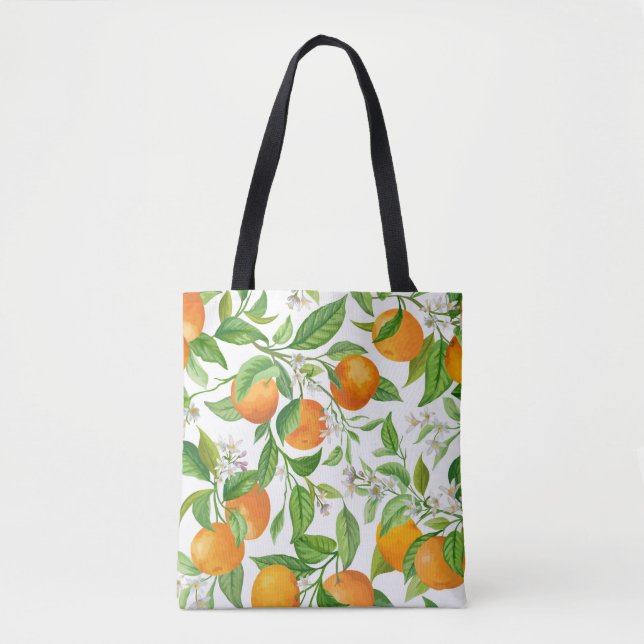 Mandarin Fruit Seamless Tropical Pattern, Colorful Tote Bag (Front)