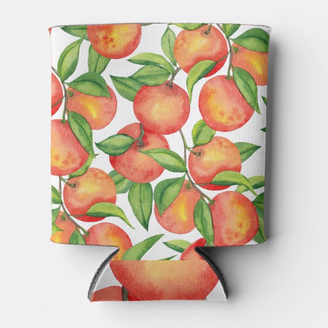 Mandarin fruits: watercolor seamless pattern. can cooler (Front)