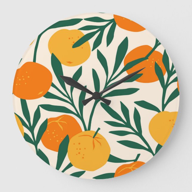 Mandarin Mosaic: Trendy Citrus Chic Large Clock (Front)