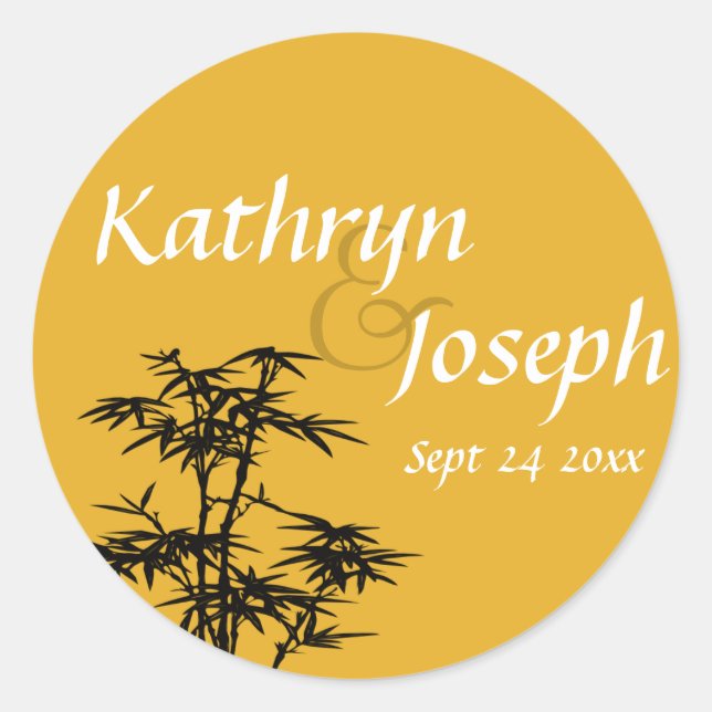 Mandarin orange bamboo custom wedding favor label (Front)