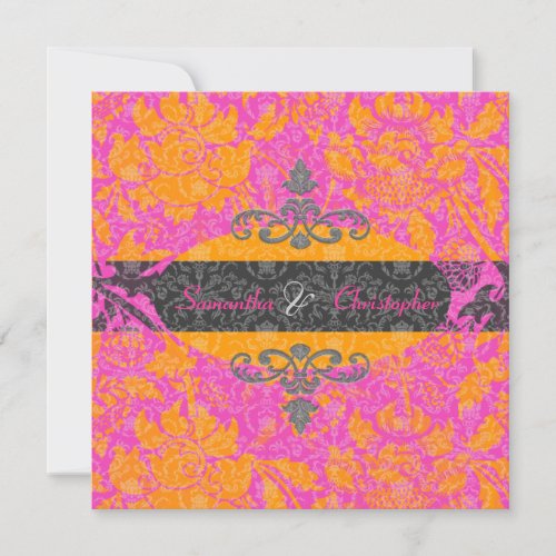 Mandarin Orange/Hot Pink Damask invitations