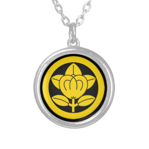 Mandarin orange in circle silver plated necklace