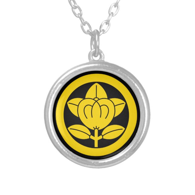 Mandarin orange in circle silver plated necklace (Front)