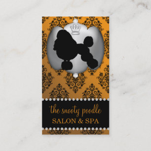 Mandarin Orange Jeweled Damask Dog Grooming/Spa Business Card