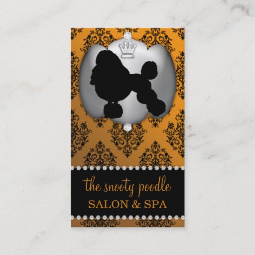 Customizable Mandarin Orange Jeweled Damask Dog Grooming/Spa Business Card