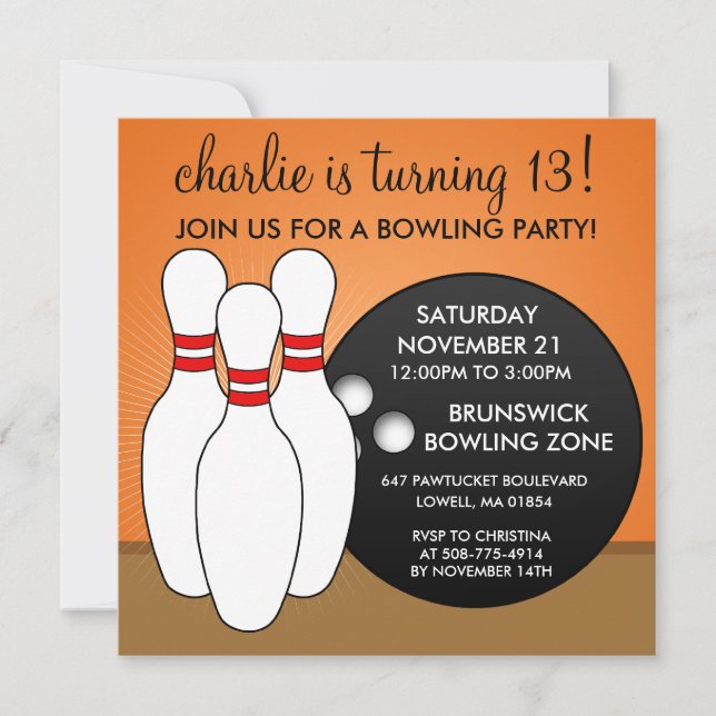 Mandarin Orange Let's Have a Ball Bowling Party Invitation (Front)