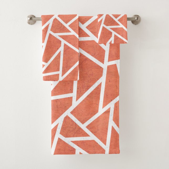Mandarin orange mosaic pattern bath towel set (Insitu)
