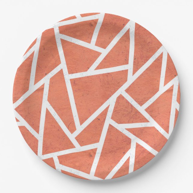 Mandarin orange mosaic pattern paper plates (Front)