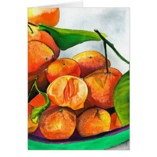 Mandarin orange watercolor fruit art cards