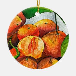 Mandarin orange watercolor fruit art ceramic ornament