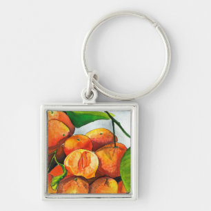 Mandarin orange watercolor fruit art keychain