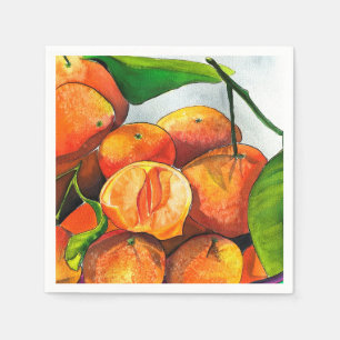 Mandarin orange watercolor fruit art napkins