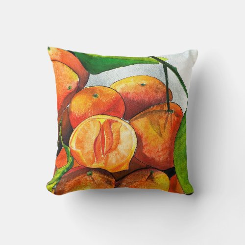 Mandarin orange watercolor fruit art throw pillow