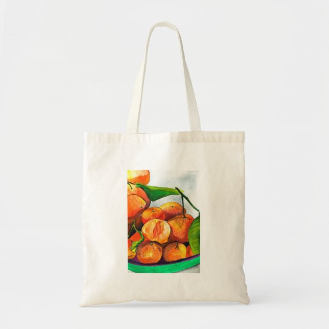 Mandarin orange watercolor fruit art tote bag (Front)