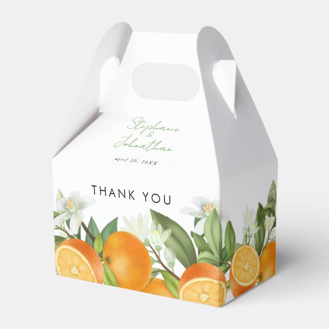Mandarin Orange Watercolor Wedding Favor Boxes (Front Side)